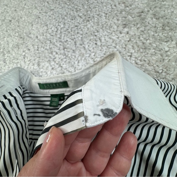 Lauren Ralph Lauren Black White Striped Button Up Shirt with Monogram. 1X - Picture 6 of 14